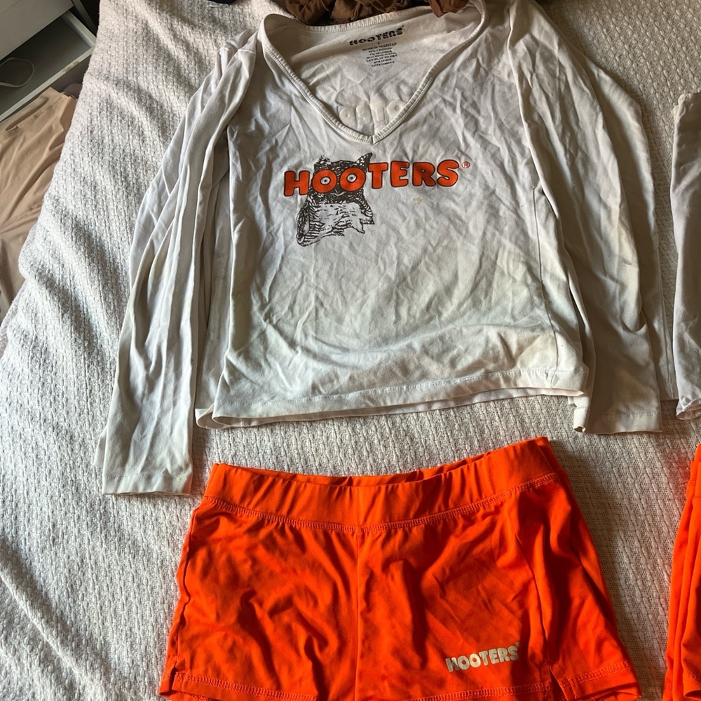 Hooters White Top and Vibrant Orange Bottoms